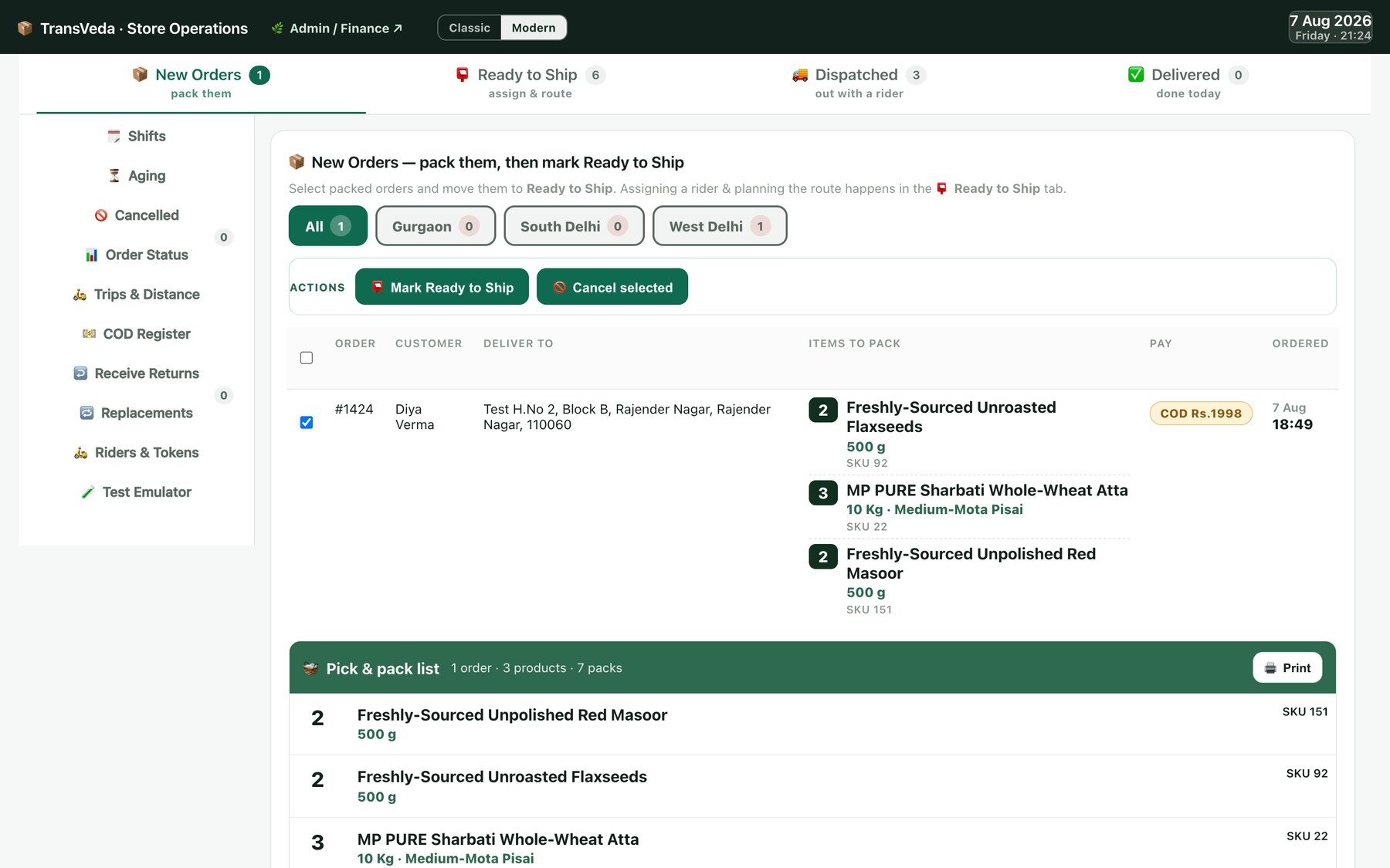 New orders — A pick list, not a spreadsheet